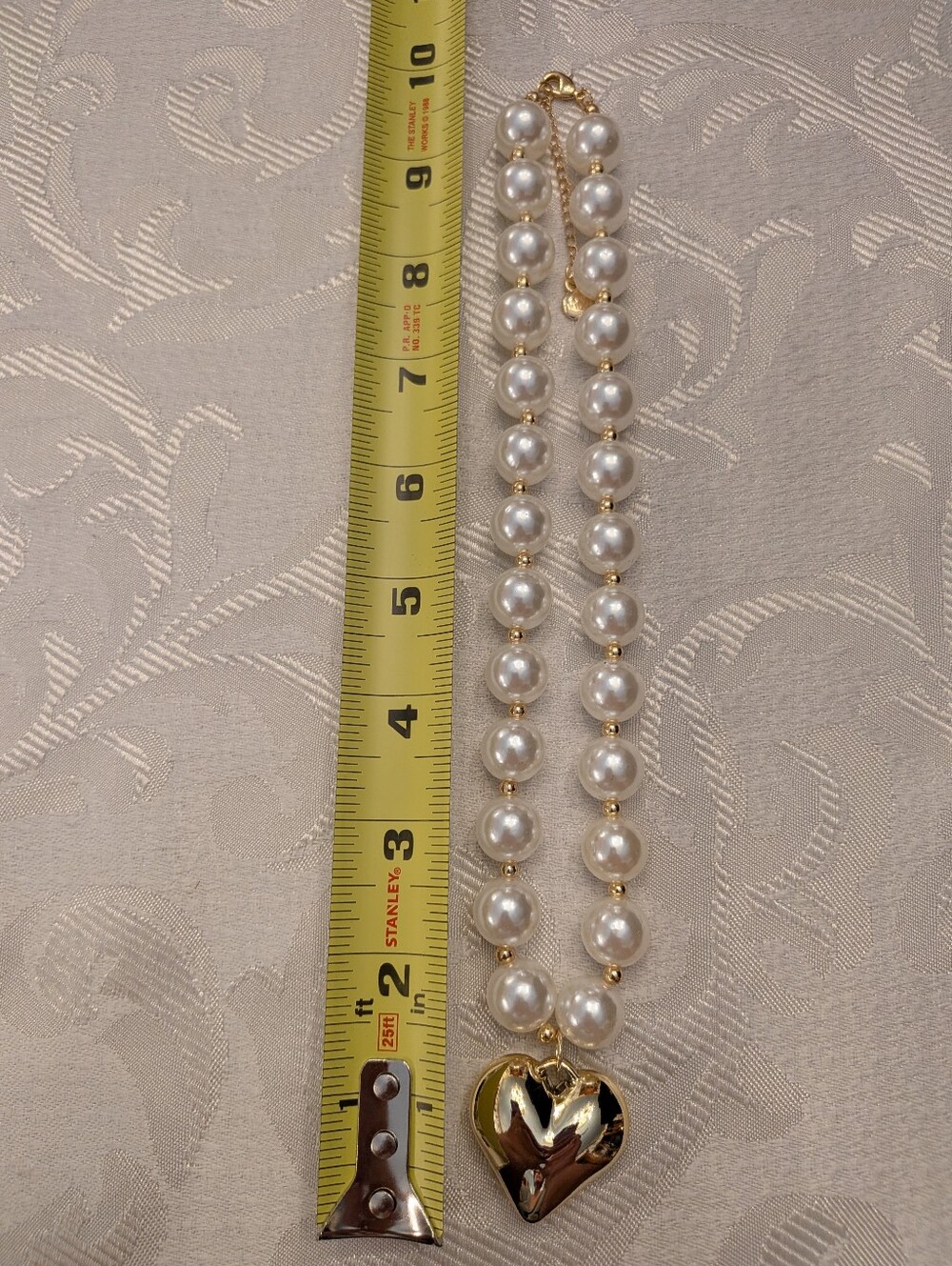 Mayamar Chunky Pearl Beaded Necklace with Gold Puffy Heart & Gift Bag - Picture 3 of 4